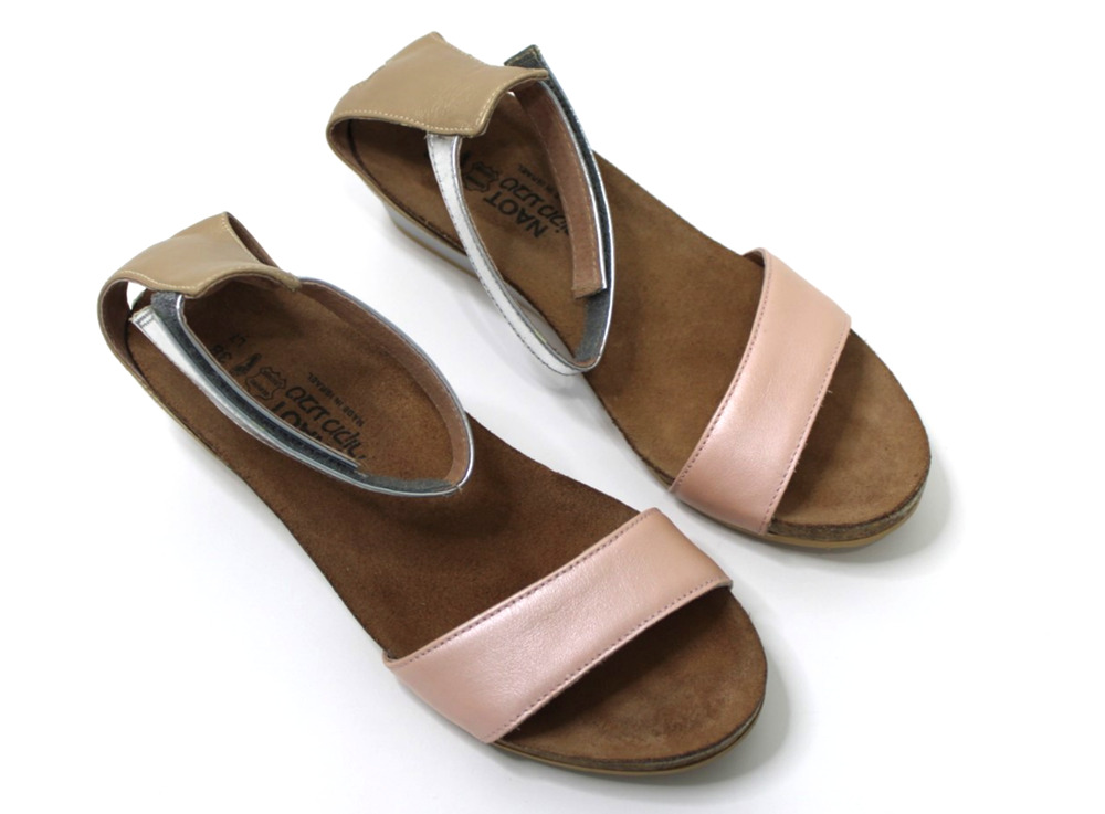 NAOT Pixie Wedge Leather Cork Ankle Strap Sandals Womens 38 7 Pink Rose Gold